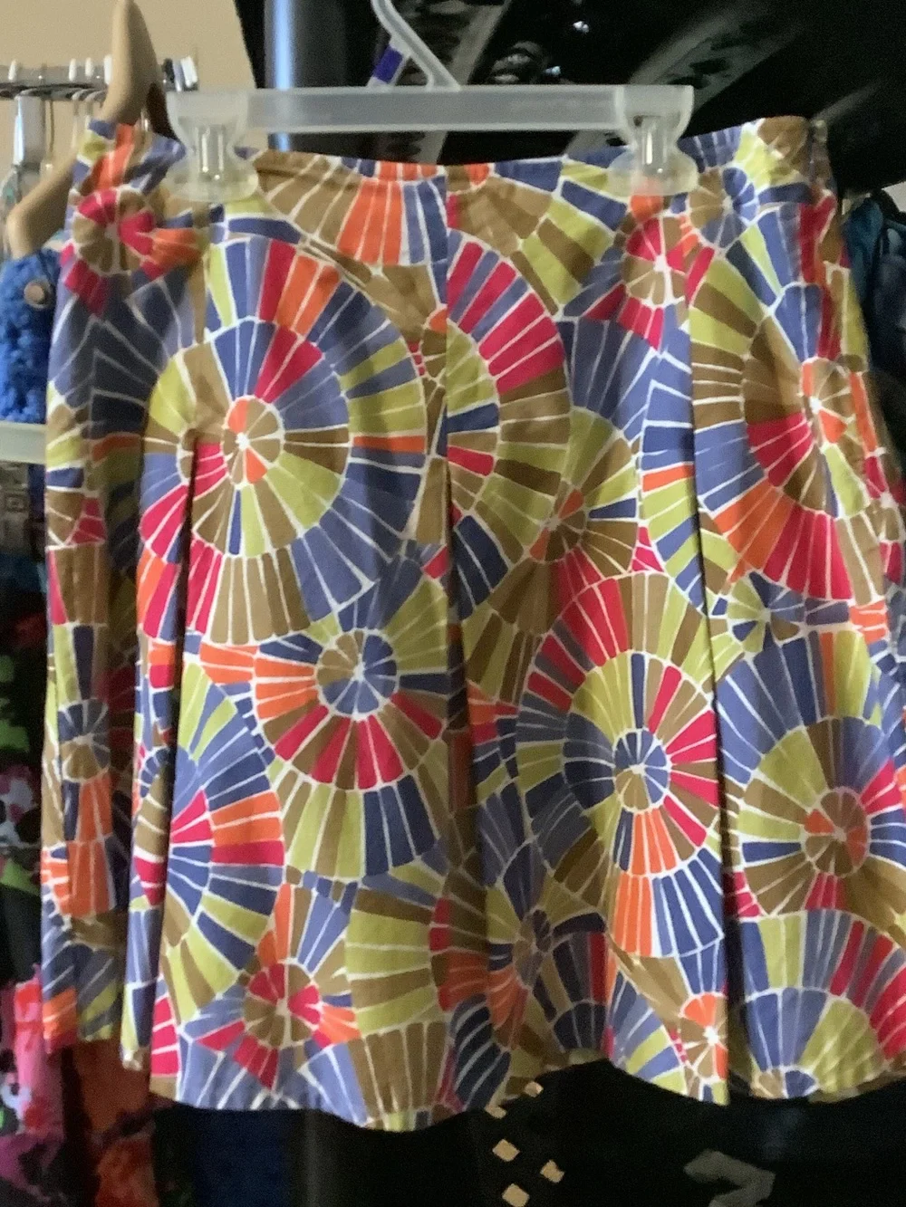 Talbots Multicolor Circular Print Skirt with Olive, Red, Blue & Purple